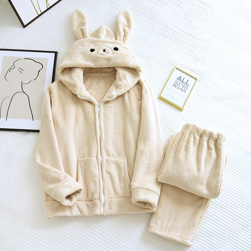 Paar Flanell Schlafanzug mit Kapuze – warmer Pyjama Winter – Produktansicht 9