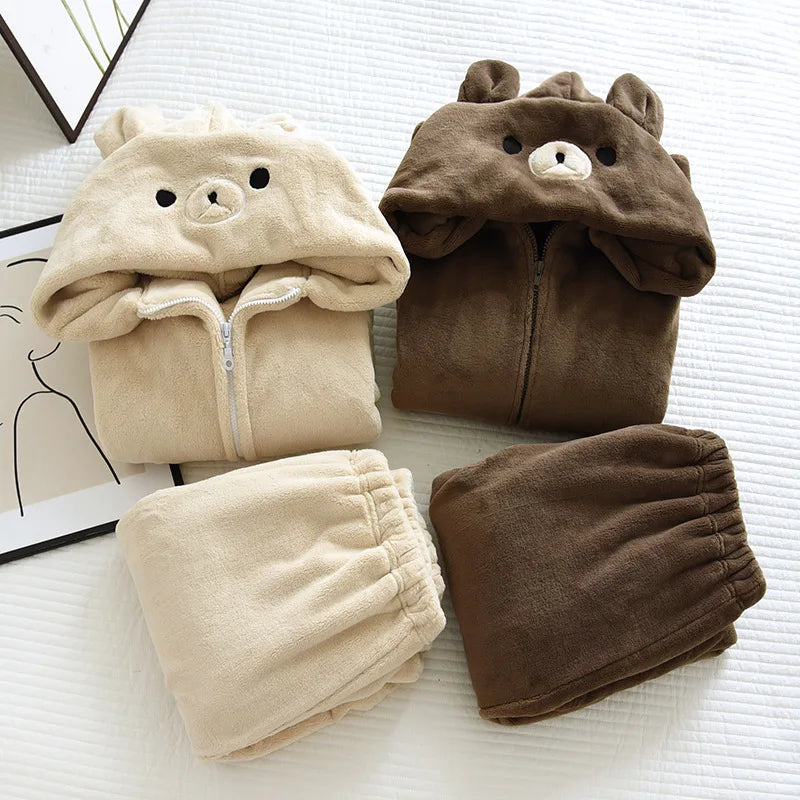 Paar Flanell Schlafanzug mit Kapuze – warmer Pyjama Winter – Produktansicht 12