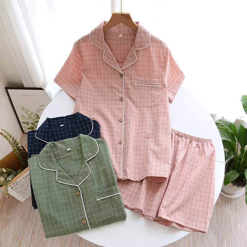 Paar Schlafanzug kurz kariert – Pyjama Partnerlook Sommer – Produktansicht 1