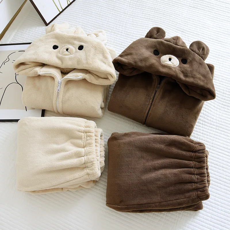 Paar Flanell Schlafanzug mit Kapuze – warmer Pyjama Winter – Produktansicht 14