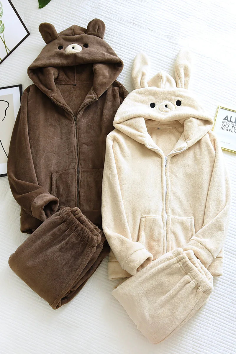 Paar Flanell Schlafanzug mit Kapuze – warmer Pyjama Winter – Produktansicht 29