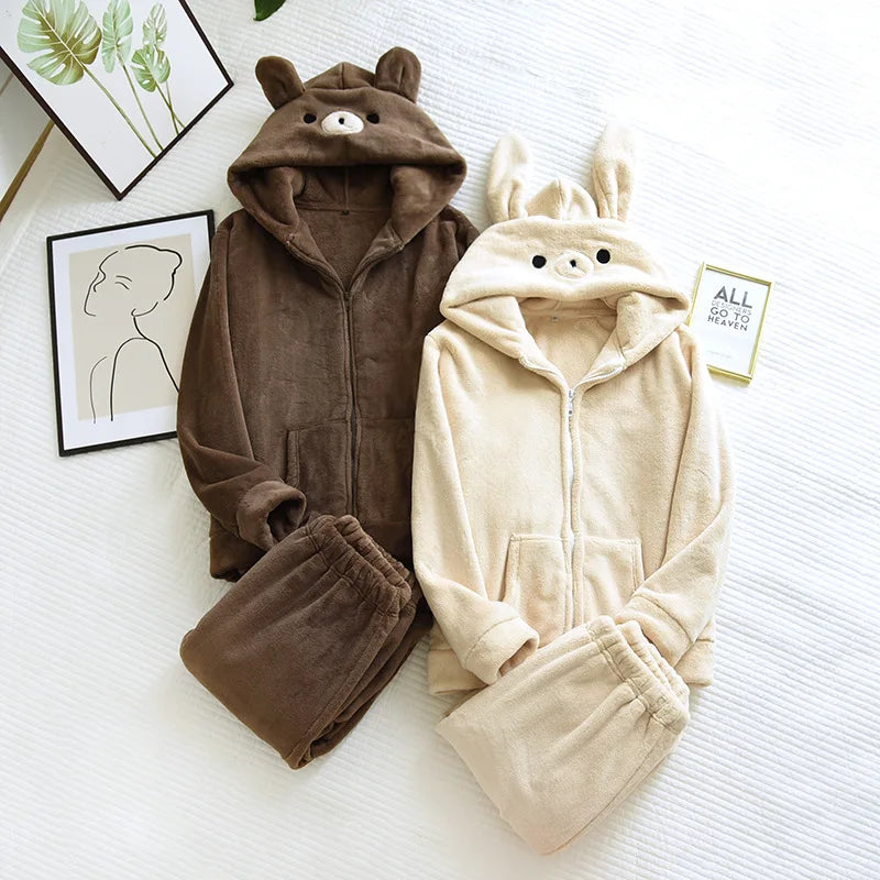 Paar Flanell Schlafanzug mit Kapuze – warmer Pyjama Winter – Produktansicht 13