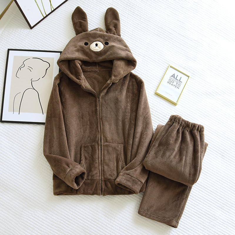Paar Flanell Schlafanzug mit Kapuze – warmer Pyjama Winter – Produktansicht 8