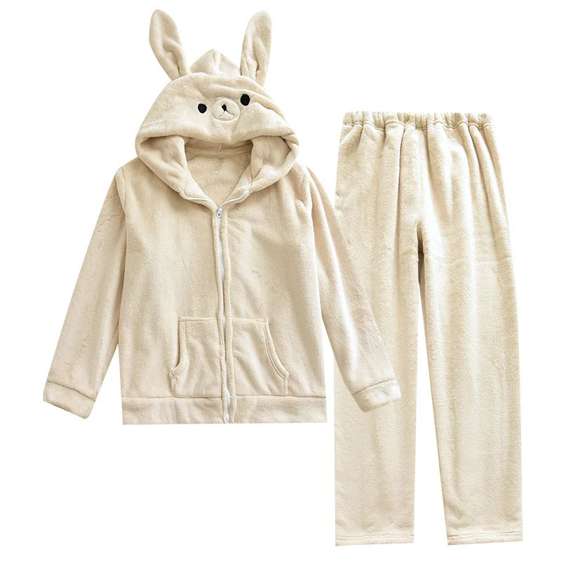 Paar Flanell Schlafanzug mit Kapuze – warmer Pyjama Winter – Produktansicht 11