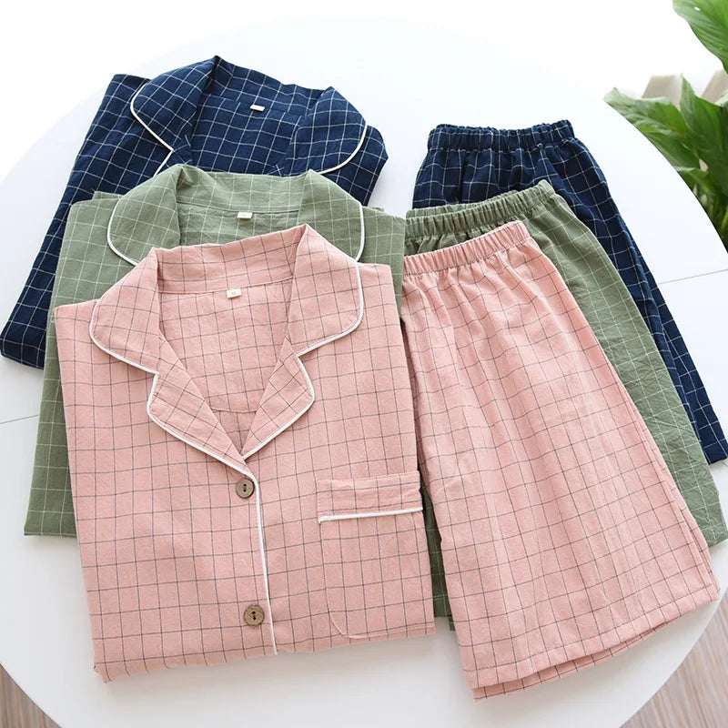 Paar Schlafanzug kurz kariert – Pyjama Partnerlook Sommer – Produktansicht 2