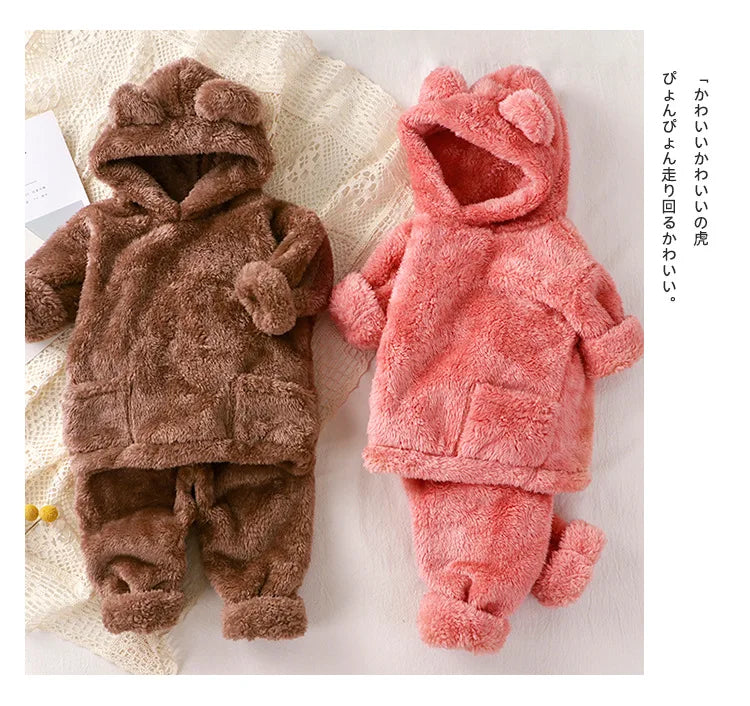 Kinder Schlafanzug Fleece Bär Kapuze – warmer Pyjama Winter – Produktansicht 12