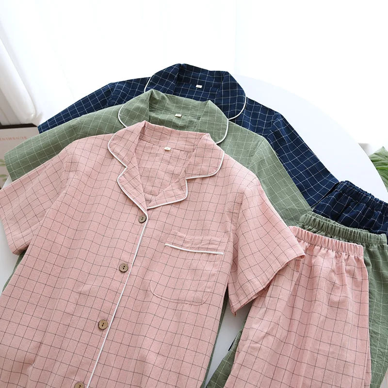 Paar Schlafanzug kurz kariert – Pyjama Partnerlook Sommer – Produktansicht 10