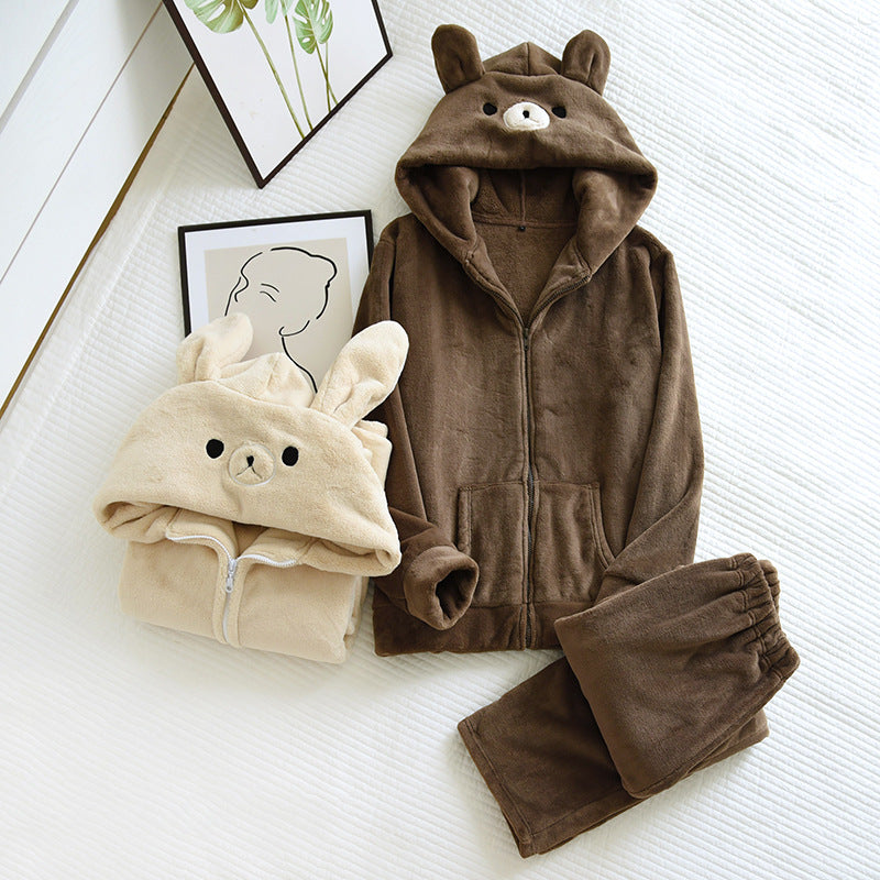 Paar Flanell Schlafanzug mit Kapuze – warmer Pyjama Winter – Produktansicht 6