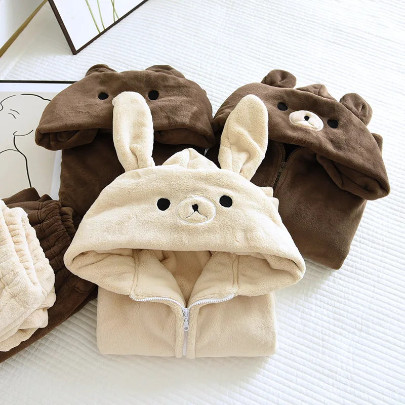 Paar Flanell Schlafanzug mit Kapuze – warmer Pyjama Winter – Produktansicht 7