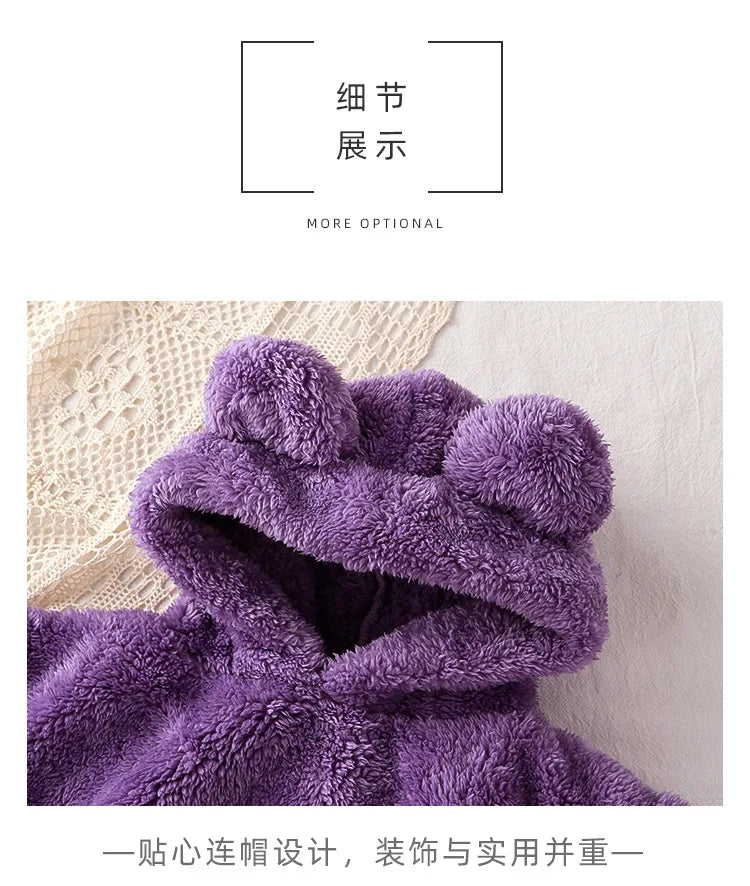 Kinder Schlafanzug Fleece Bär Kapuze – warmer Pyjama Winter – Produktansicht 15