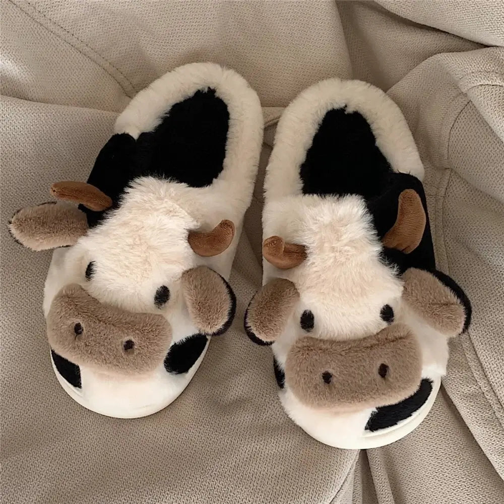 Damen Hausschuhe Kuh-Muster Plüsch – Pantoffeln – Produktansicht 5