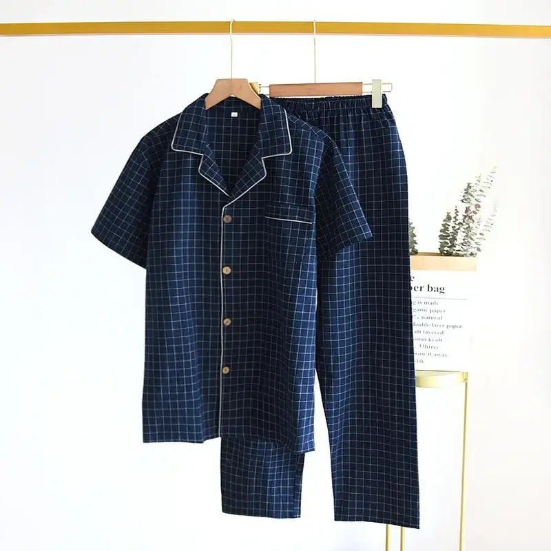Herren Schlafanzug Baumwolle kariert – Pyjama lang – Produktansicht 1