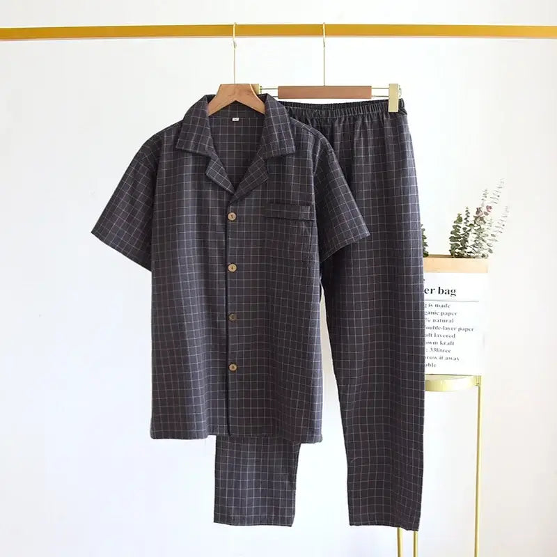 Herren Schlafanzug Baumwolle kariert – Pyjama lang – Produktansicht 4