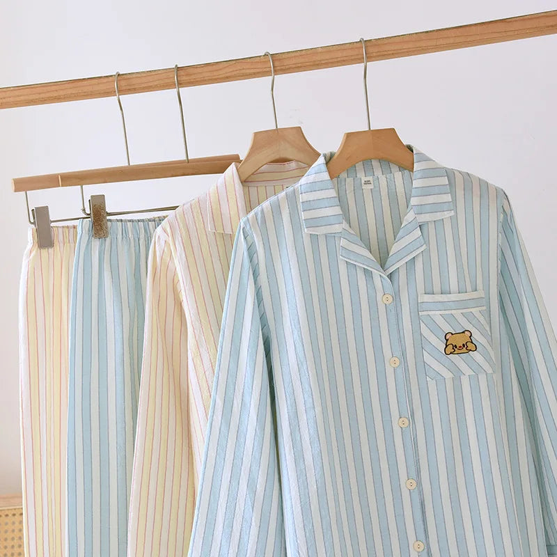 Damen Schlafanzug lang gestreift Baumwolle – Pyjama Set – Produktansicht 16
