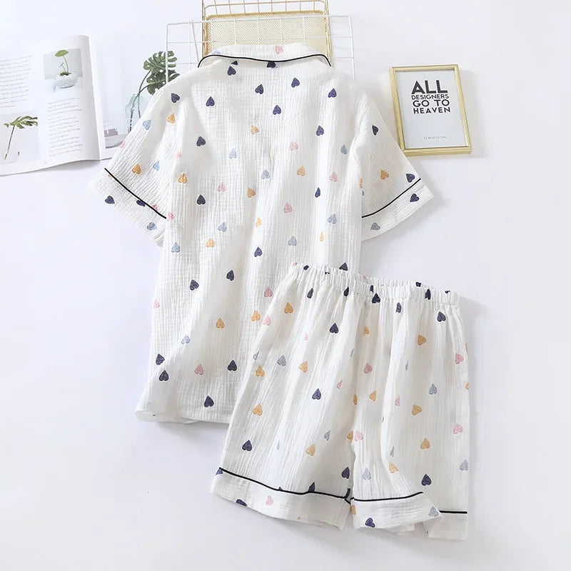 Damen Schlafanzug kurz Baumwolle Herz – Pyjama Sommer – Produktansicht 3