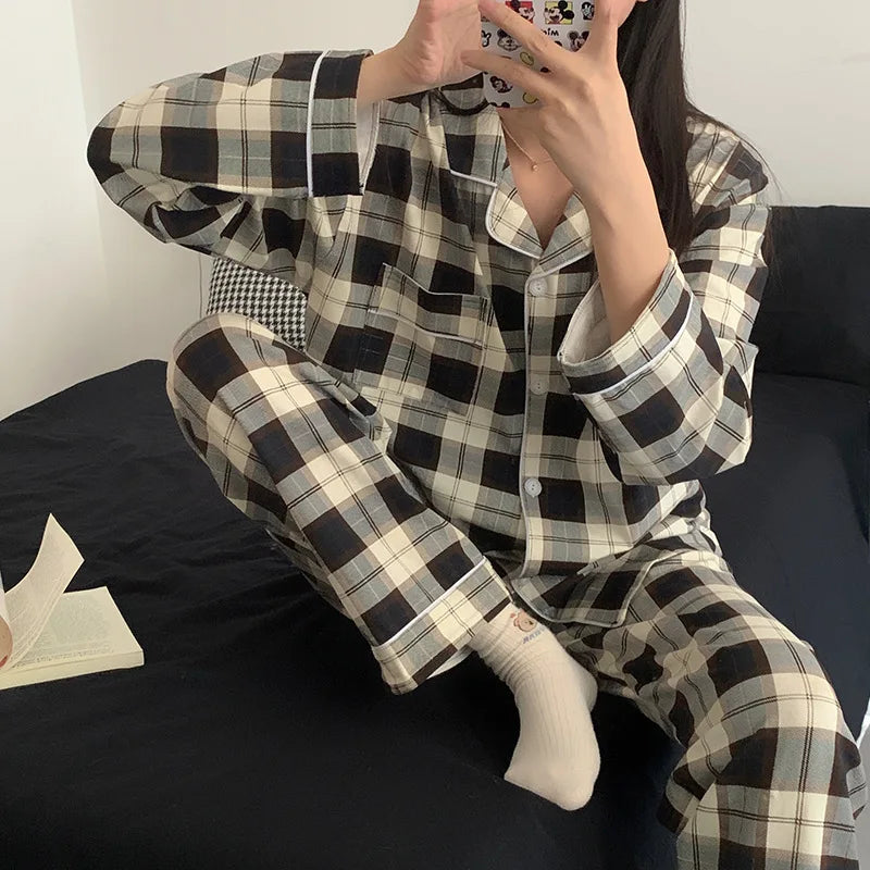 Damen Schlafanzug lang gemustert – Pyjama Set Herbst – Produktansicht 5