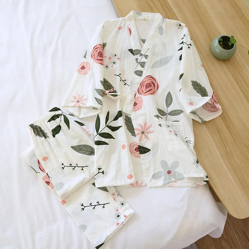Damen Kimono Schlafanzug Baumwolle – Pyjama Set – Produktansicht 9