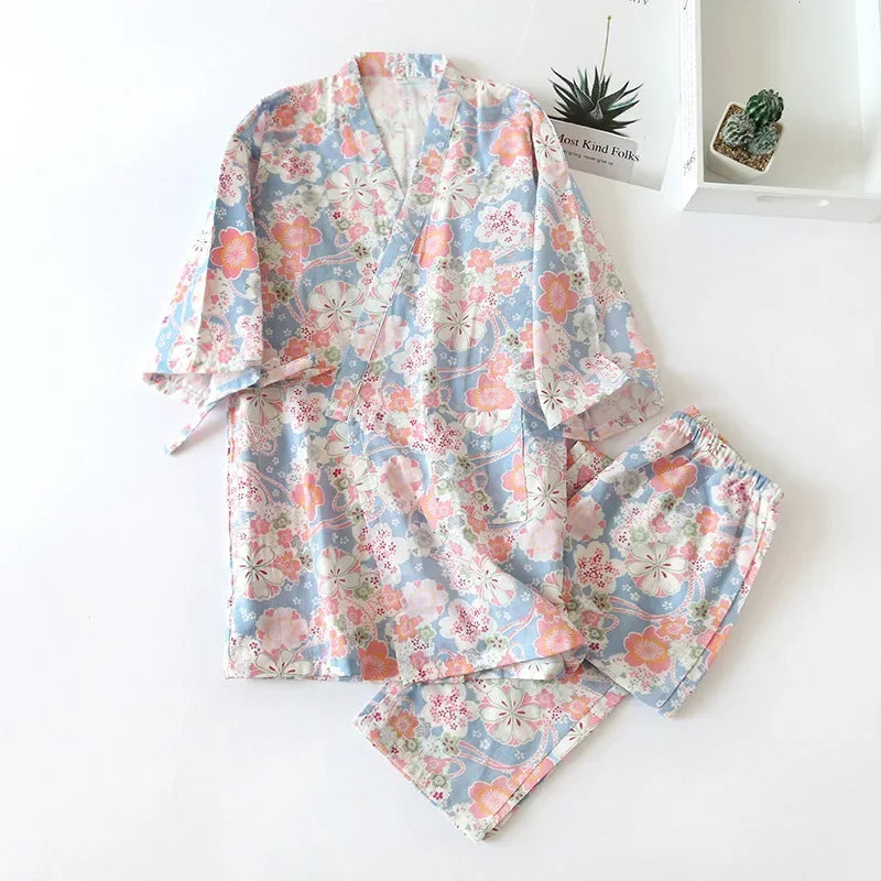 Damen Kimono Schlafanzug Baumwolle – Pyjama Set – Produktansicht 24