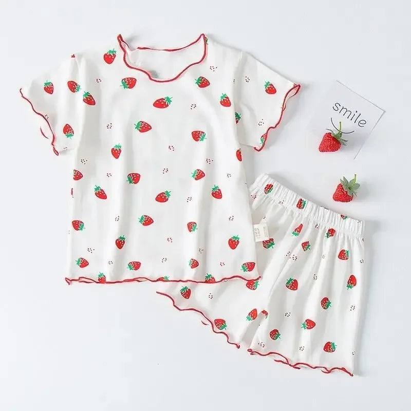 Kinder Schlafanzug kurz Mädchen Erdbeere – Pyjama Sommer – Produktansicht 11