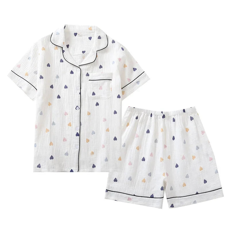 Damen Schlafanzug kurz Baumwolle Herz – Pyjama Sommer – Produktansicht 5