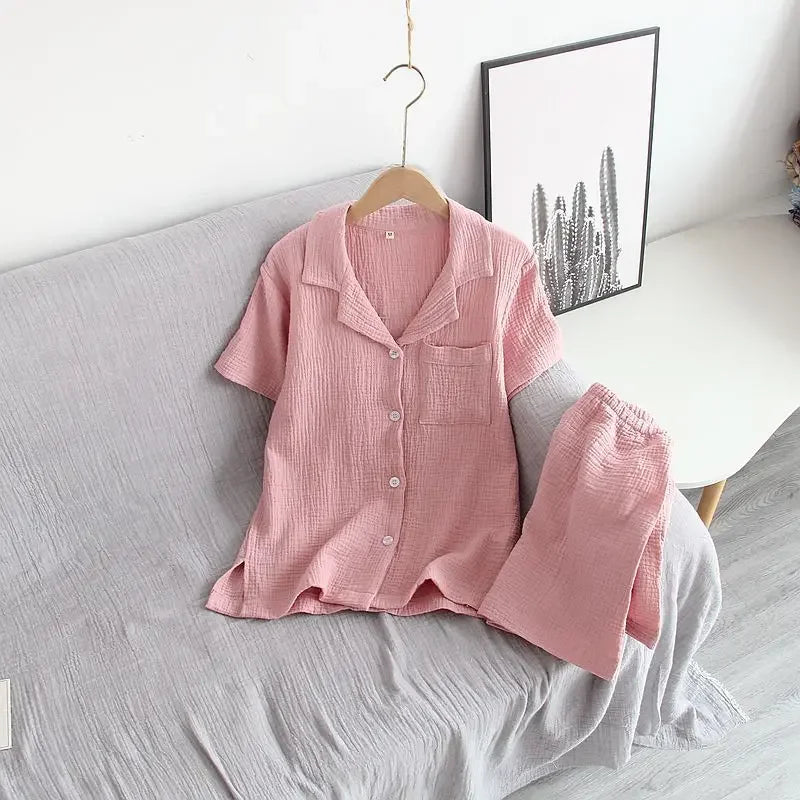 Damen Schlafanzug kurz Baumwolle – Pyjama Set Sommer – Produktansicht 45