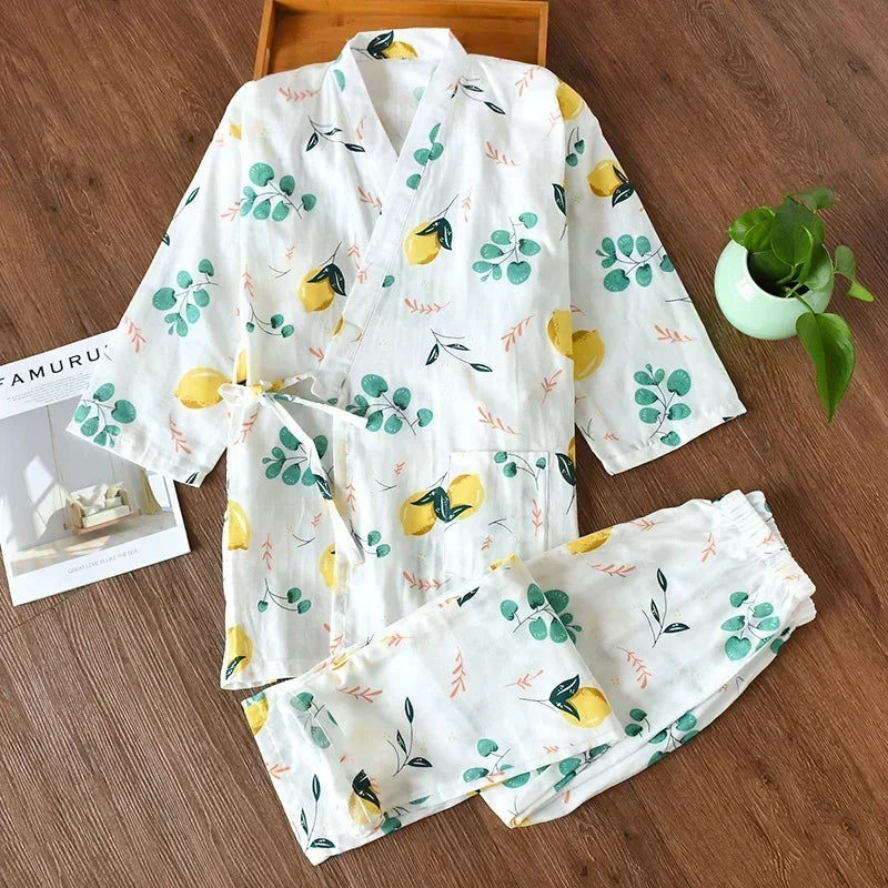Damen Kimono Schlafanzug Baumwolle – Pyjama Set – Produktansicht 2