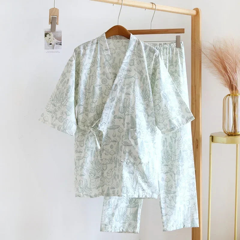 Damen Kimono Schlafanzug Baumwolle – Pyjama Set – Produktansicht 13