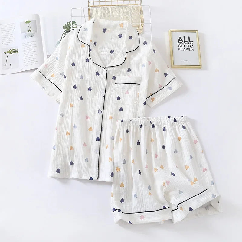 Damen Schlafanzug kurz Baumwolle Herz – Pyjama Sommer – Produktansicht 1
