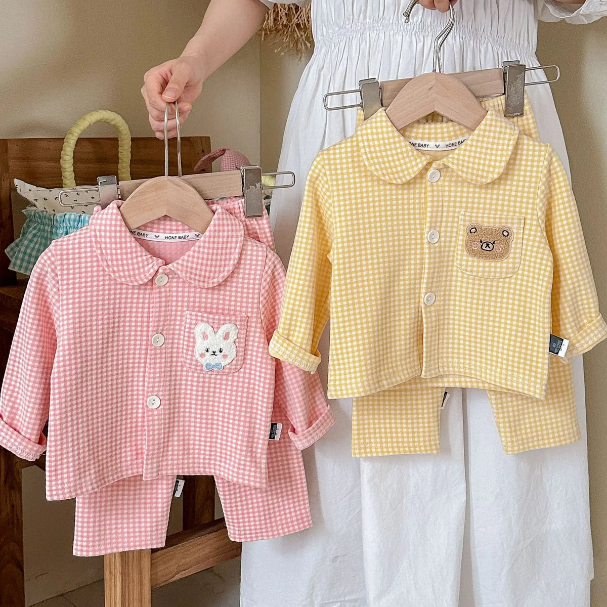 Kinder Schlafanzug lang kariert – Pyjama Set Herbst – Produktansicht 2