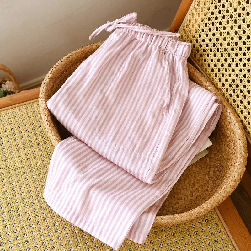 Damen Pyjamahose Baumwolle gestreift – Schlafanzug Hose lang – Produktansicht 3