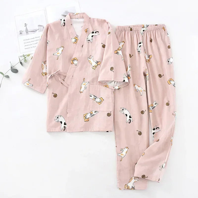 Damen Kimono Schlafanzug Baumwolle – Pyjama Set – Produktansicht 28