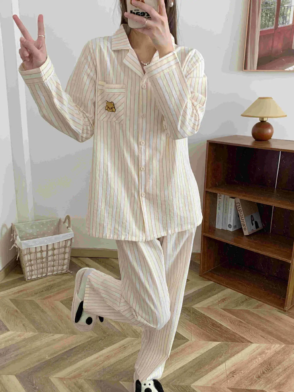 Damen Schlafanzug lang gestreift Baumwolle – Pyjama Set – Produktansicht 9