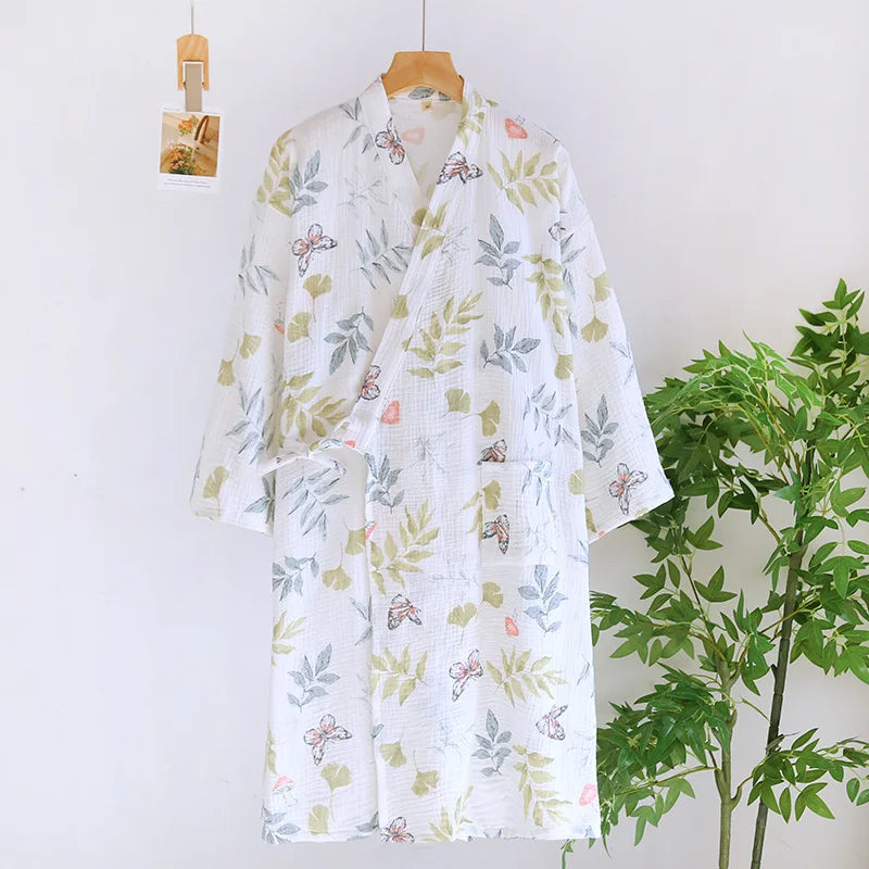 Damen Kimono Bademantel Baumwolle – leichter Morgenmantel – Produktansicht 9