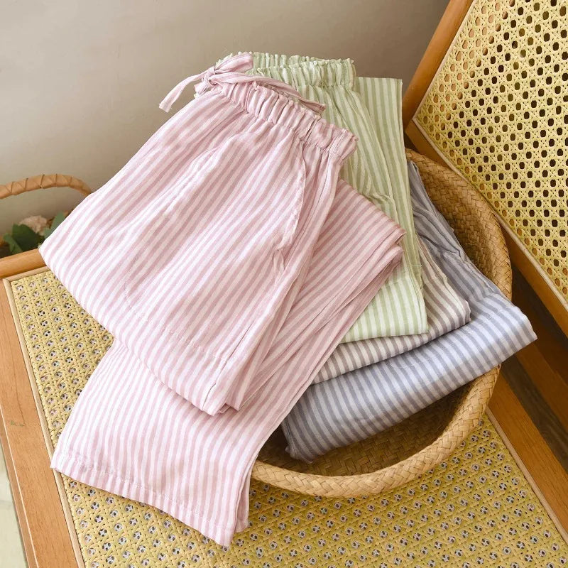 Damen Pyjamahose Baumwolle gestreift – Schlafanzug Hose lang – Produktansicht 1