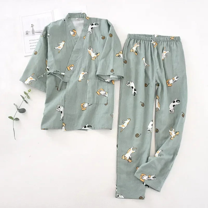 Damen Kimono Schlafanzug Baumwolle – Pyjama Set – Produktansicht 1
