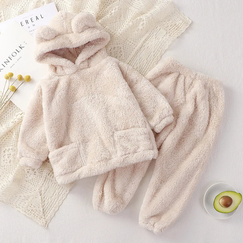 Kinder Schlafanzug Fleece Bär Kapuze – warmer Pyjama Winter – Produktansicht 21