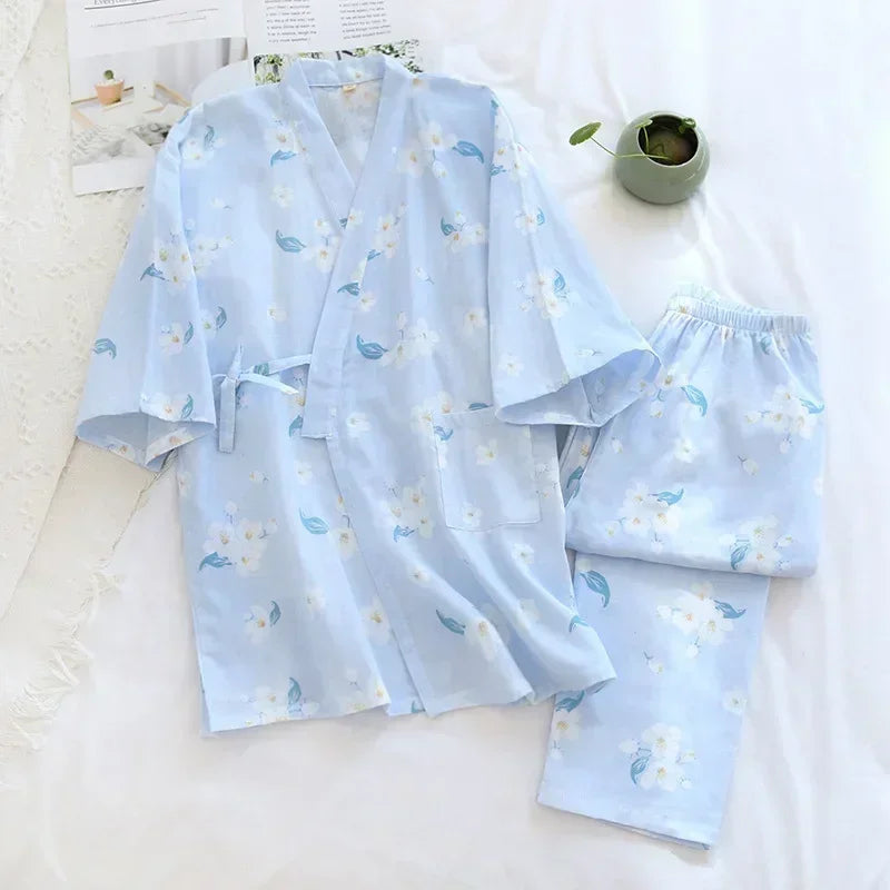 Damen Kimono Schlafanzug Baumwolle – Pyjama Set – Produktansicht 7