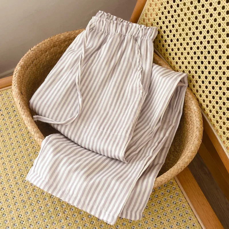 Damen Pyjamahose Baumwolle gestreift – Schlafanzug Hose lang – Produktansicht 2