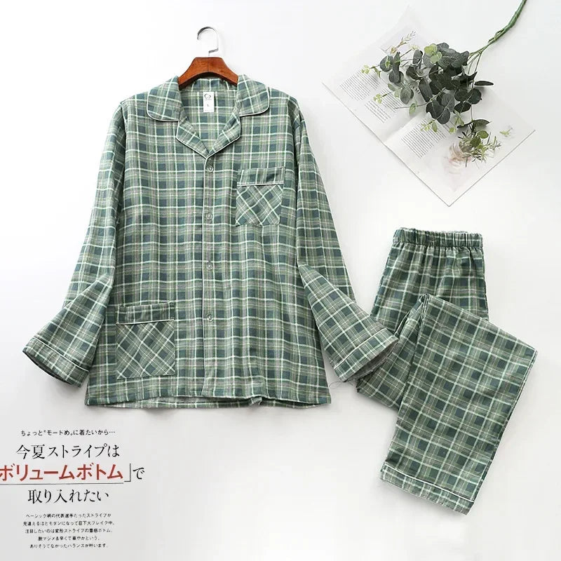 Herren Flanell Schlafanzug lang kariert – warmer Pyjama – Produktansicht 2