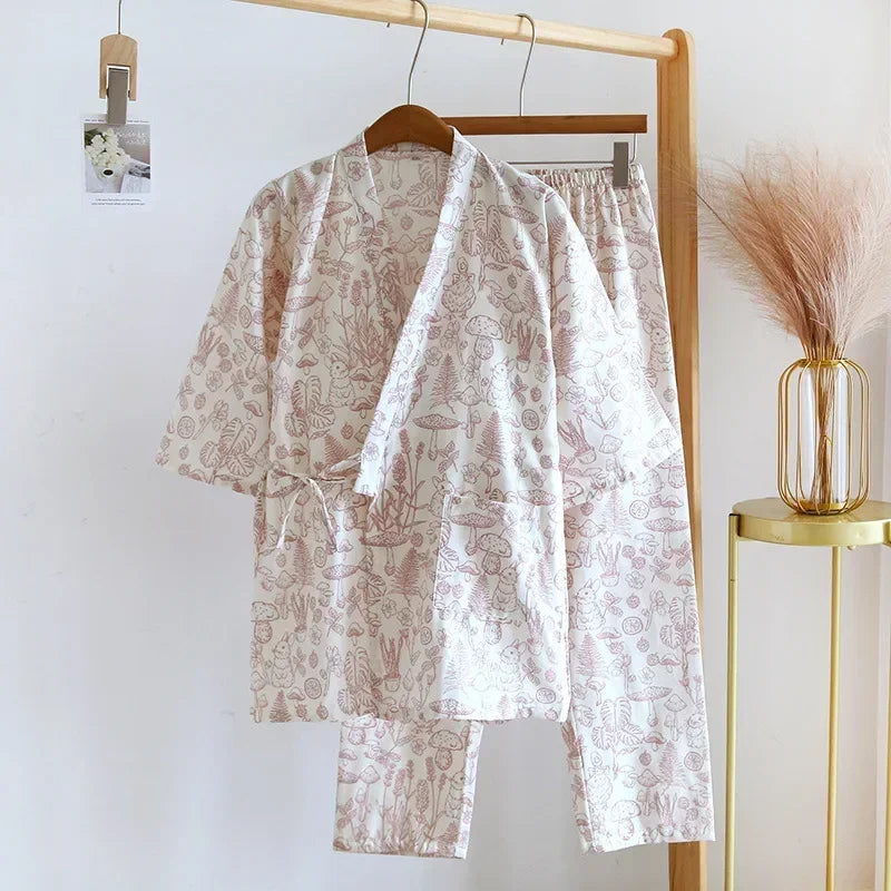 Damen Kimono Schlafanzug Baumwolle – Pyjama Set – Produktansicht 18