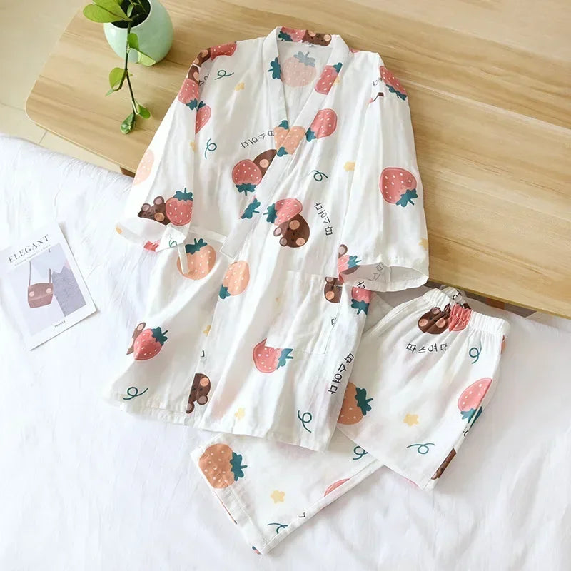 Damen Kimono Schlafanzug Baumwolle – Pyjama Set – Produktansicht 16