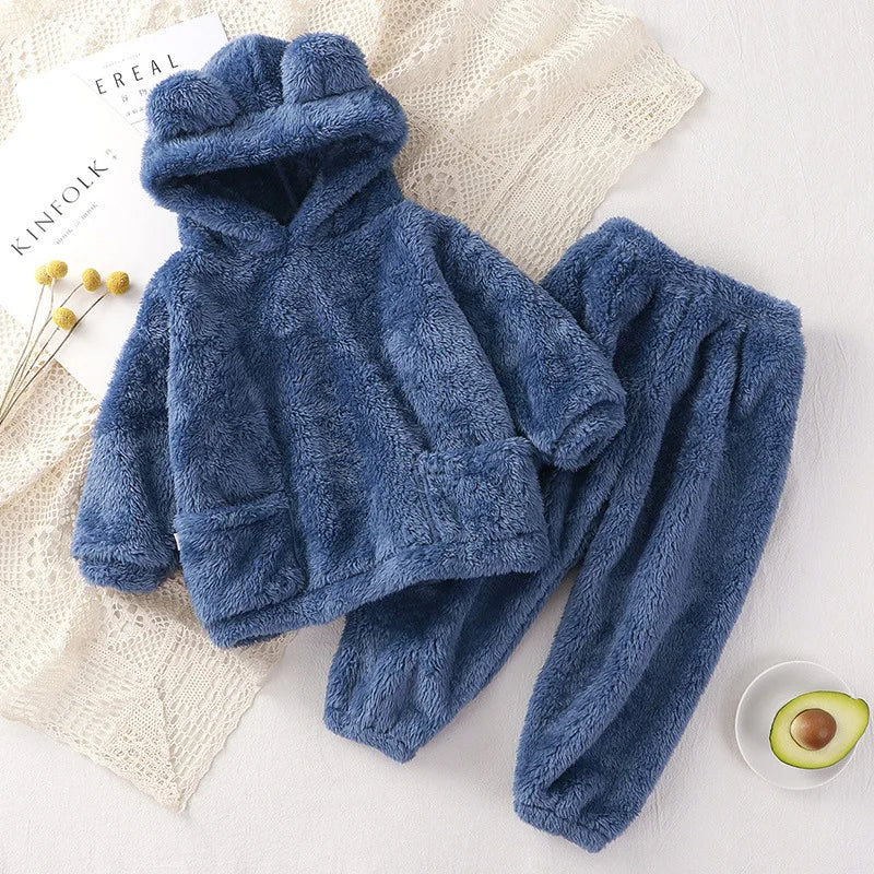 Kinder Schlafanzug Fleece Bär Kapuze – warmer Pyjama Winter – Produktansicht 18