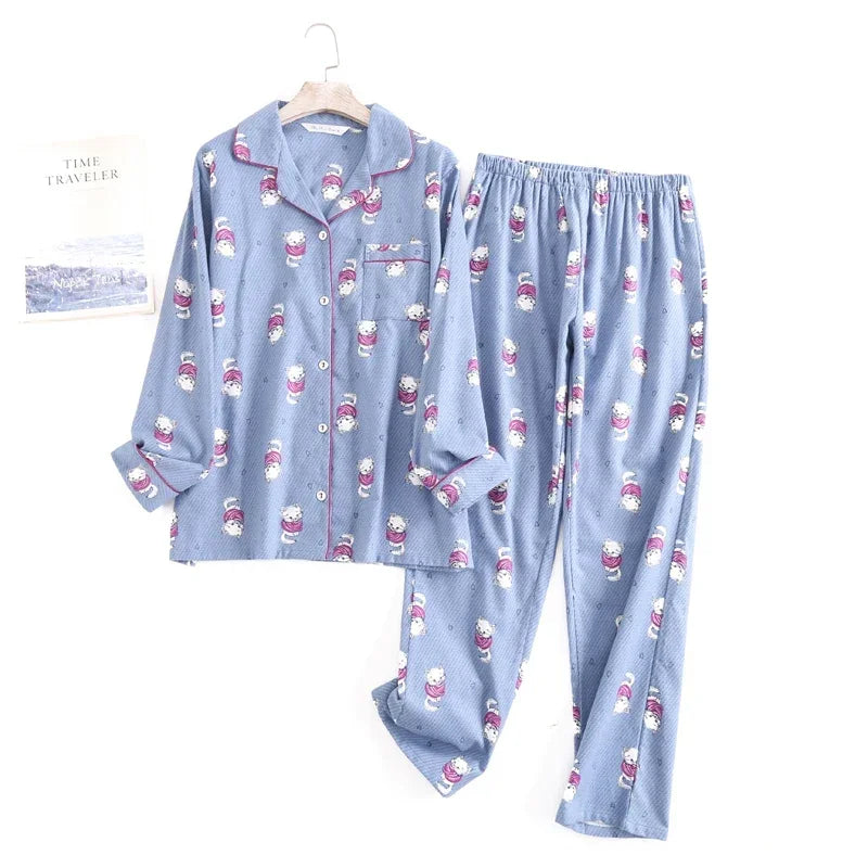 Damen Flanell Schlafanzug lang – warmer Pyjama Winter – Produktansicht 28