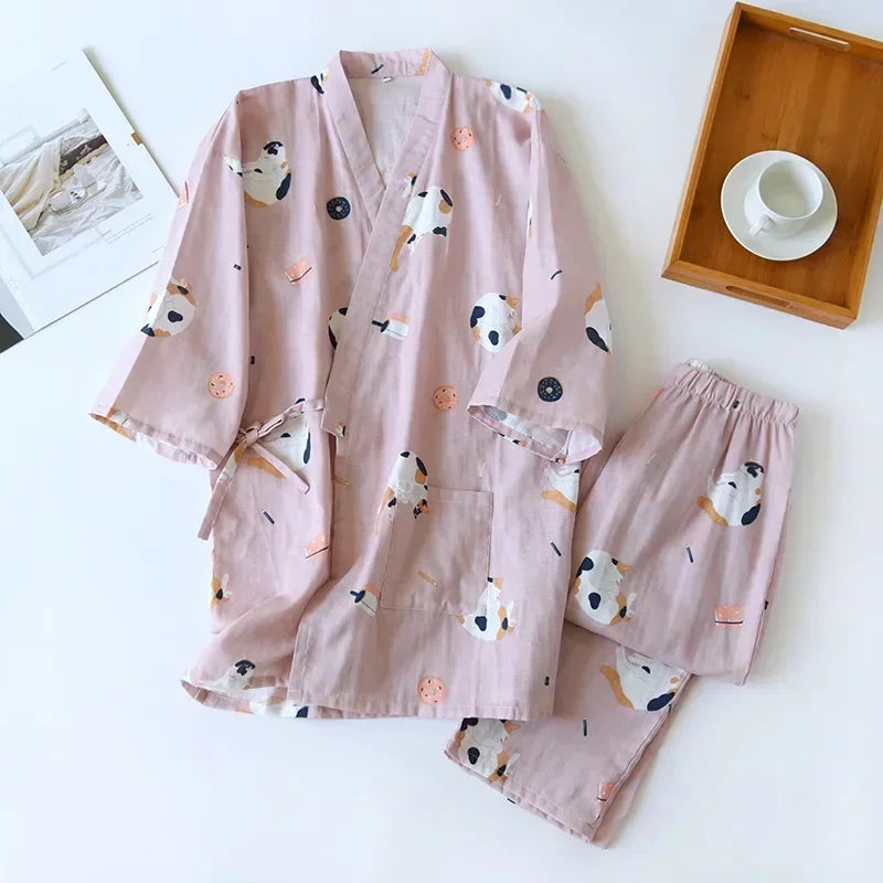 Damen Kimono Schlafanzug Baumwolle – Pyjama Set – Produktansicht 11