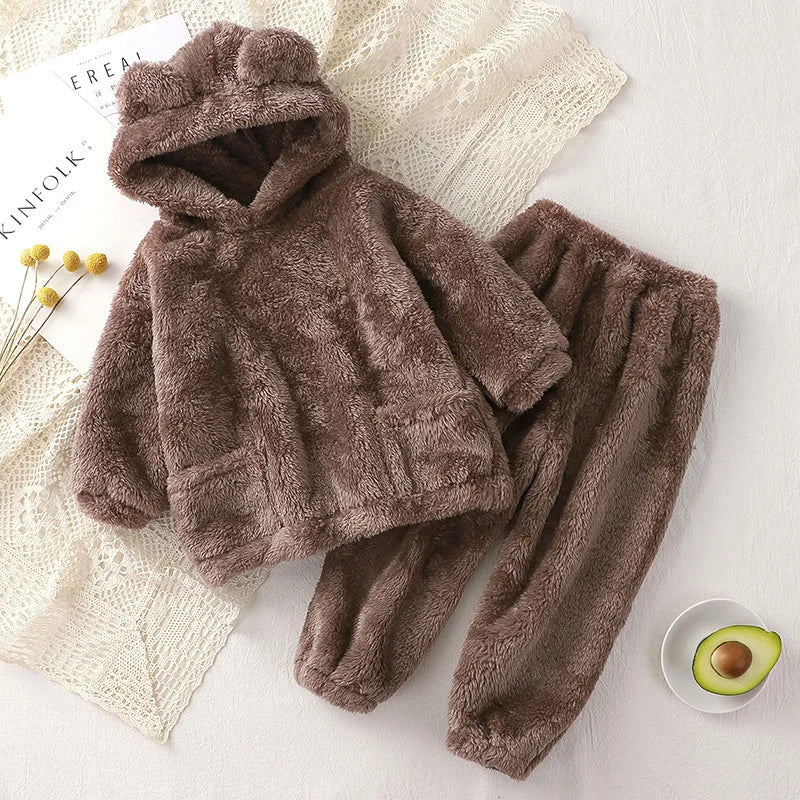Kinder Schlafanzug Fleece Bär Kapuze – warmer Pyjama Winter – Produktansicht 17