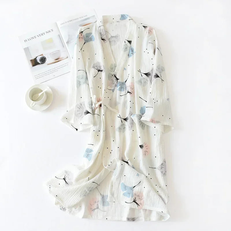 Damen Kimono Bademantel Baumwolle – leichter Morgenmantel – Produktansicht 10