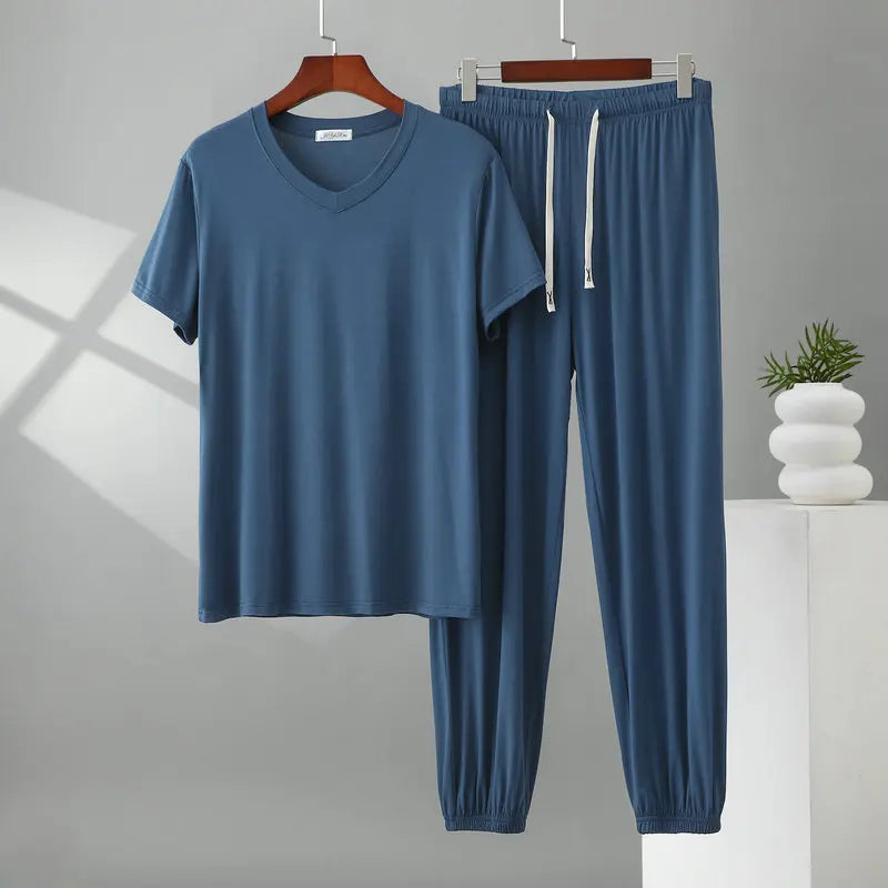 Herren Schlafanzug Modal kurzarm – Pyjama Set V-Ausschnitt – Produktansicht 24