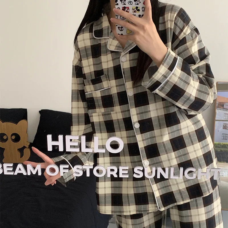Damen Schlafanzug lang gemustert – Pyjama Set Herbst – Produktansicht 2
