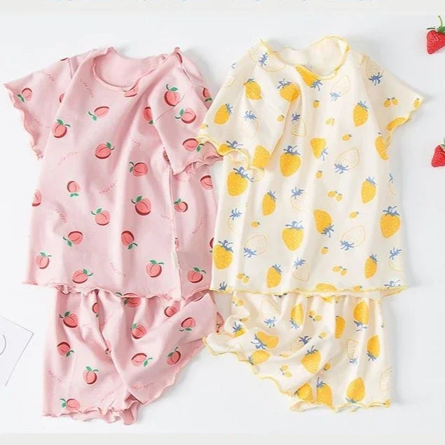 Kinder Schlafanzug kurz Mädchen Erdbeere – Pyjama Sommer – Produktansicht 1