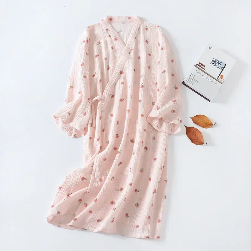 Damen Kimono Bademantel Baumwolle – leichter Morgenmantel – Produktansicht 8
